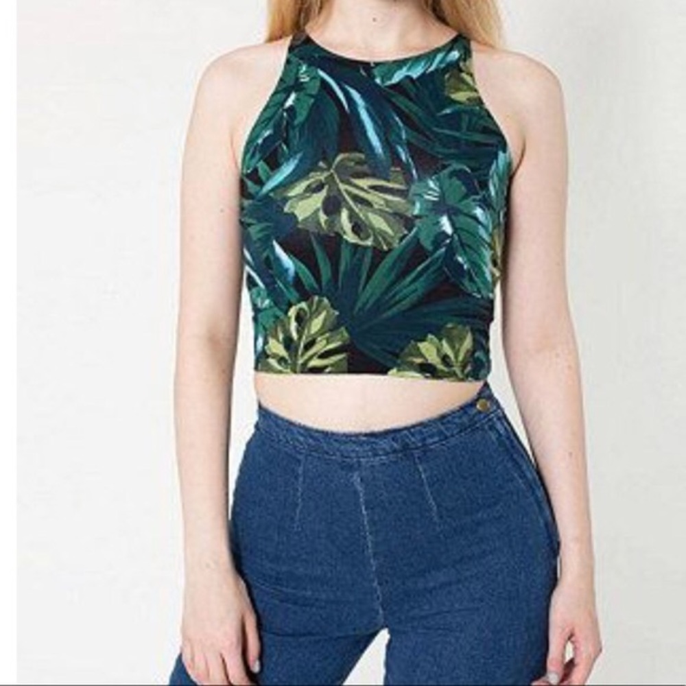 American Apparel jungle leaves spandex crop top